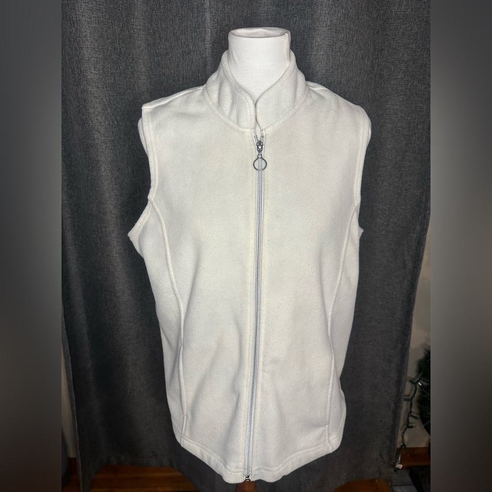 Blair White Fleece Zip-Up Vest Mock Neck Cozy Layer